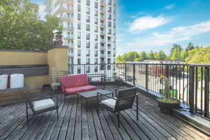 Outdoor Deck Photo of 201 3465 Glen Drive, Vancouver, BC
