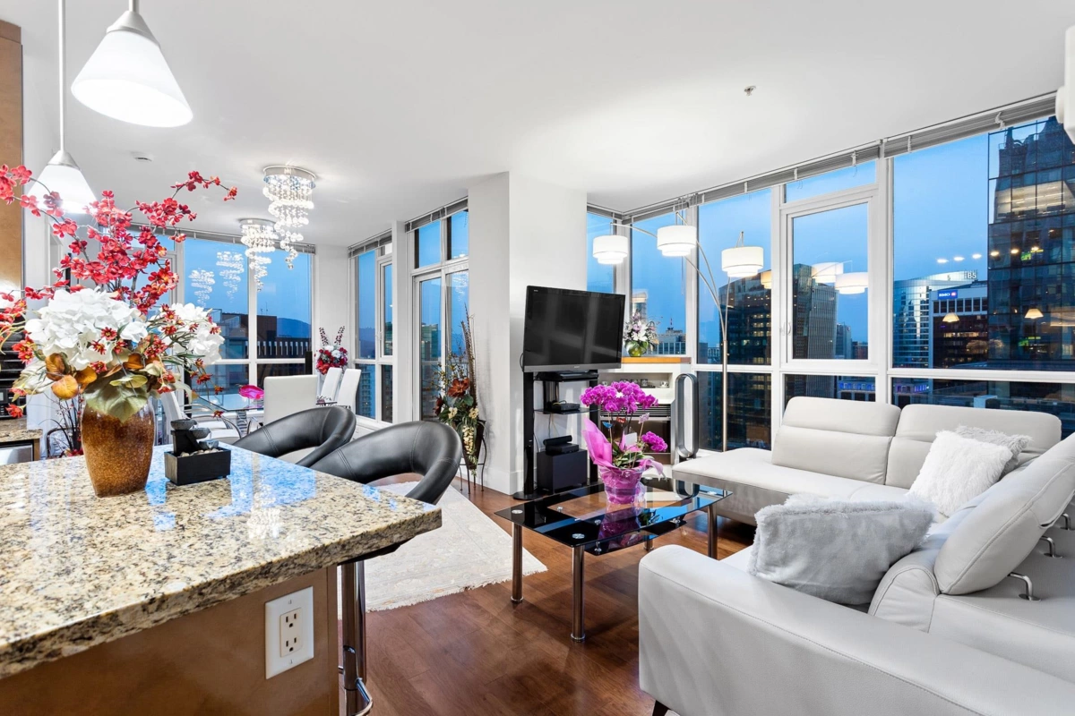 Living Room Photo of 3303 1189 Melville Street, Vancouver, BC