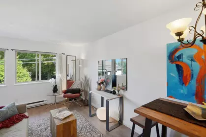 Living Room Photo of 104 3465 Glen Drive, Vancouver, BC
