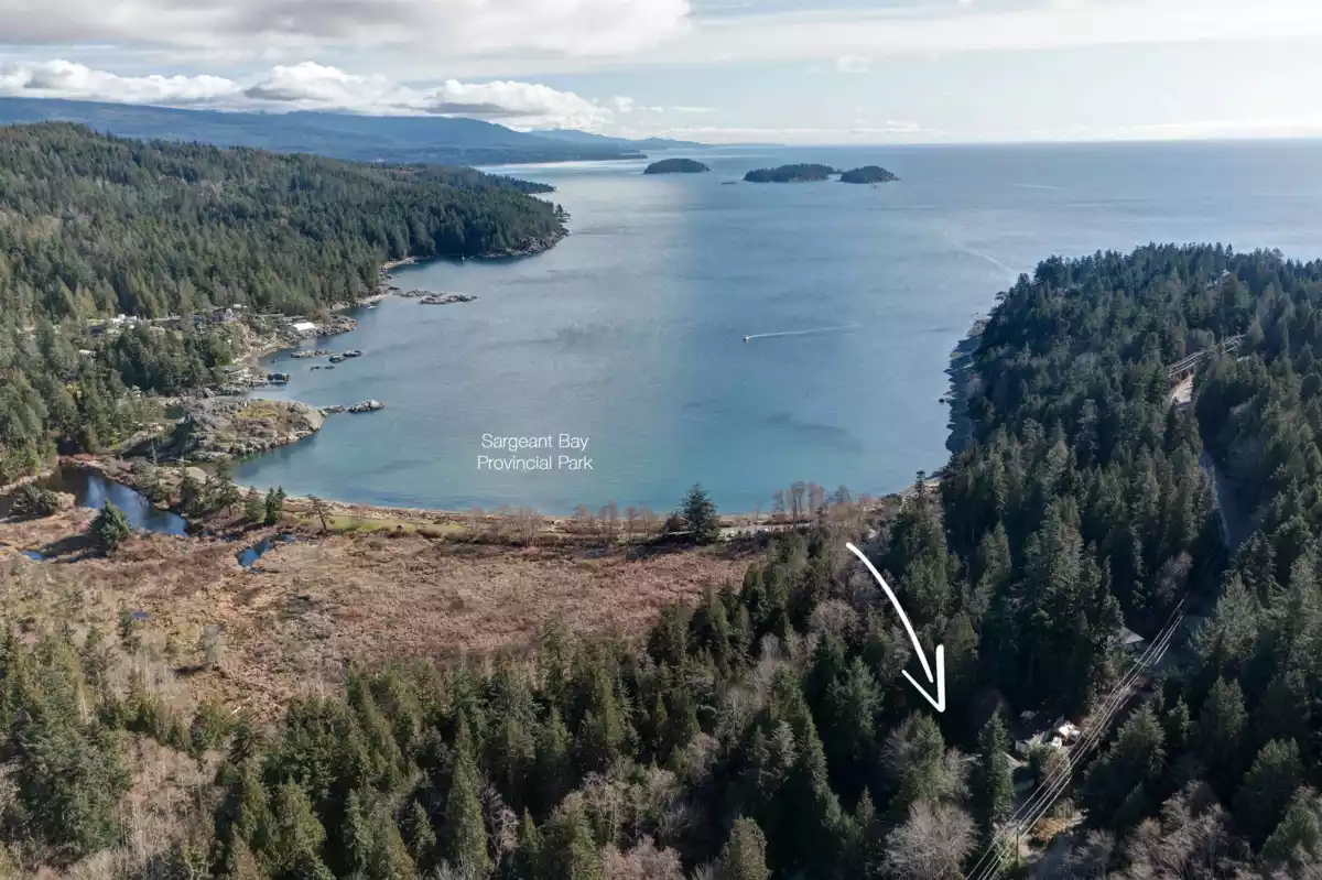 Aerial View of 7629 Redrooffs Road, Halfmoon Bay, BC