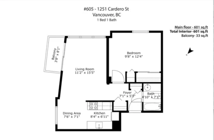 Hallway Photo of 605 1251 Cardero Street, Vancouver, BC