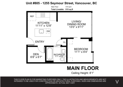 Basement Recreation Room Photo of 805 1255 Seymour Street, Vancouver, BC