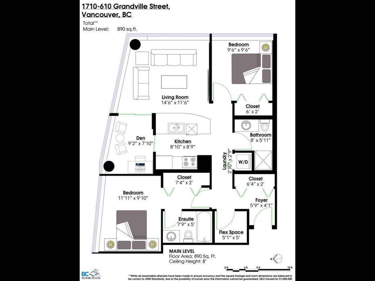 Bedroom 3 Photo of 1710 610 Granville Street, Vancouver, BC