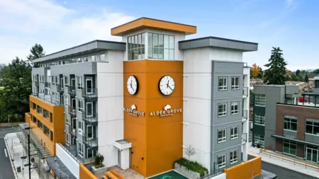 Front exterior of 214 27218 Aldergrove Town Center Drive, Langley, BC