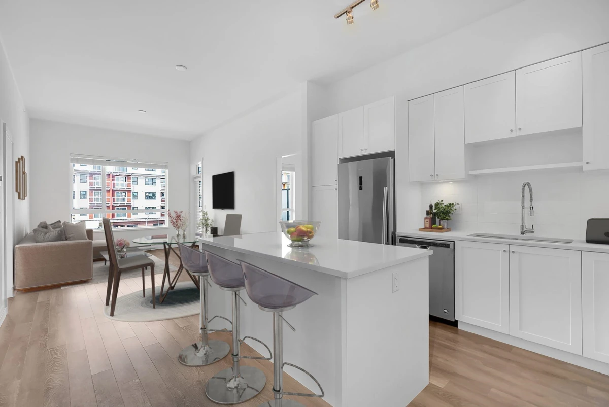 Living Room Photo of 413 13628 81a Avenue, Surrey, BC