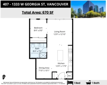 407 1333 W Georgia Street, Vancouver, BC, Vancouver — Apartment/Condo for sale