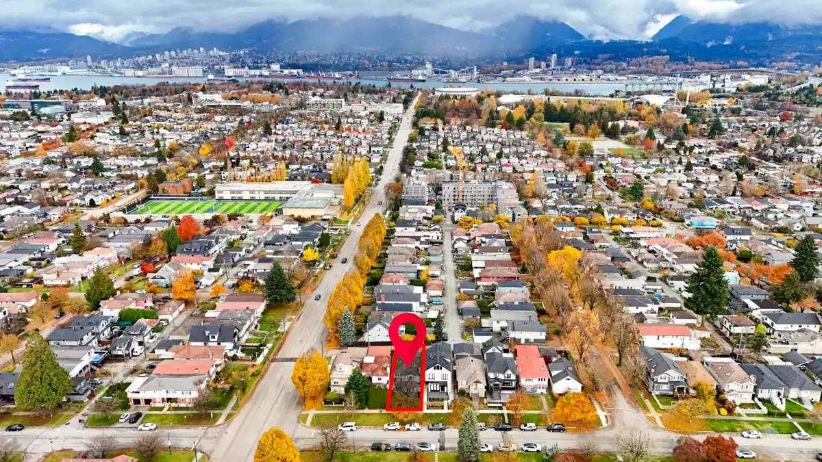 Aerial View of 2915 Charles Street, Vancouver, BC