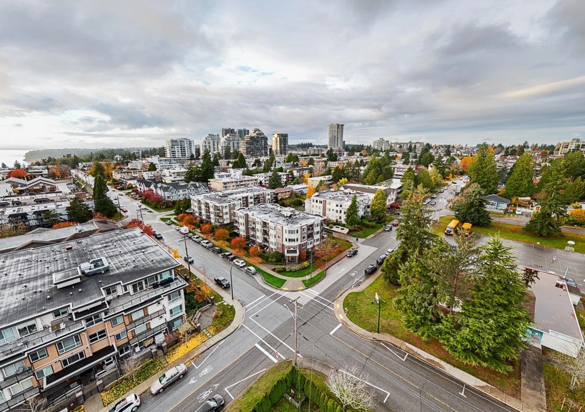 Aerial View of 302 15389 Roper Avenue, White Rock, BC