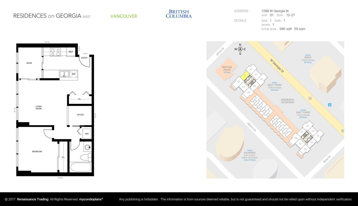 Kitchen Island Photo of 1501 1288 W Georgia Street, Vancouver, BC