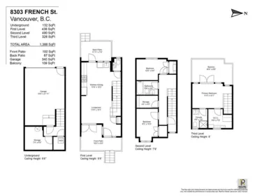 8303 French Street, Vancouver, BC, Vancouver — Townhouse for sale
