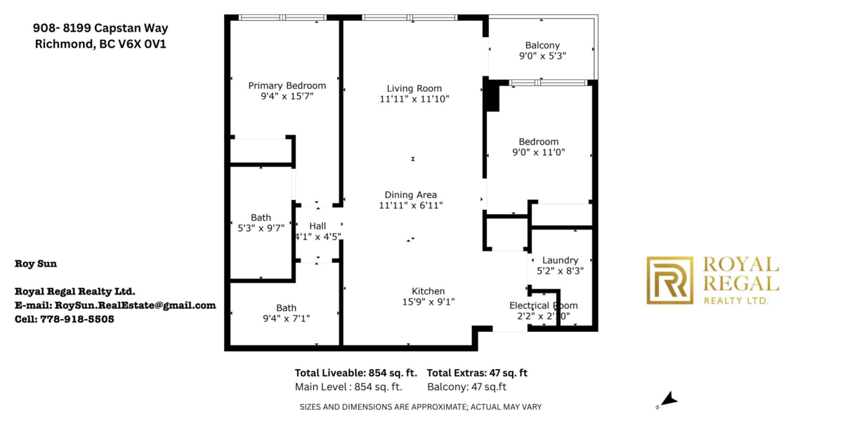 Aerial View of 908 8199 Capstan Way, Richmond, BC