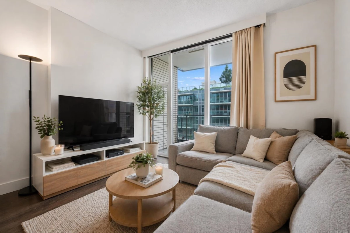 Living Room Photo of 1189 8671 Hazelbridge Way, Richmond, BC